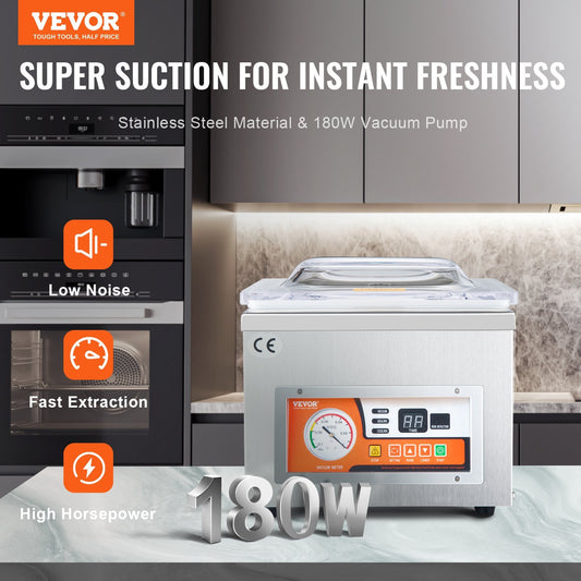 VEVOR Chamber Vacuum Sealer, DZ-260A  Excellent Sealing Effect With Automatic Control, 110V Kitchen Packaging Machine For Meats, Fruit Saver, Home, Commercial Using