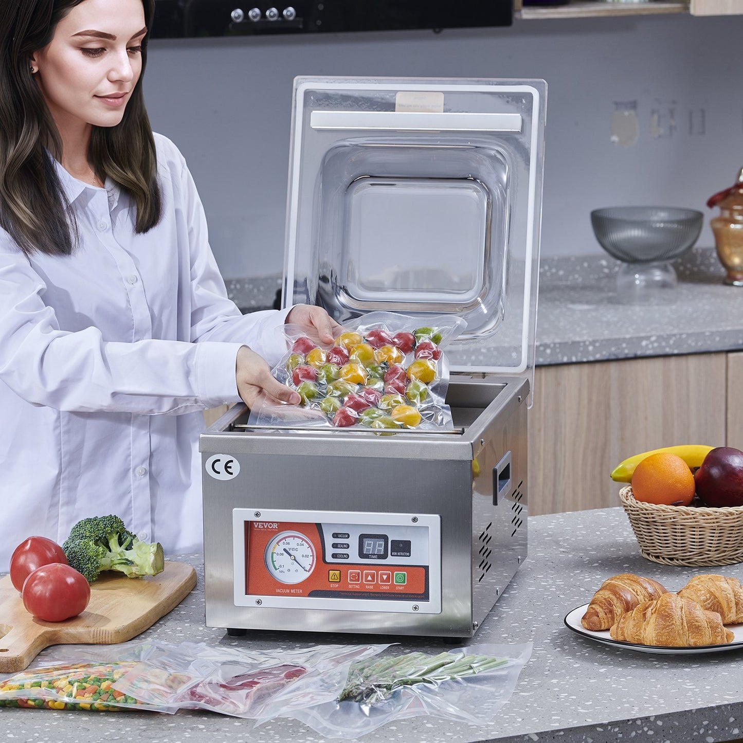 VEVOR Chamber Vacuum Sealer, DZ-260A  Excellent Sealing Effect With Automatic Control, 110V Kitchen Packaging Machine For Meats, Fruit Saver, Home, Commercial Using